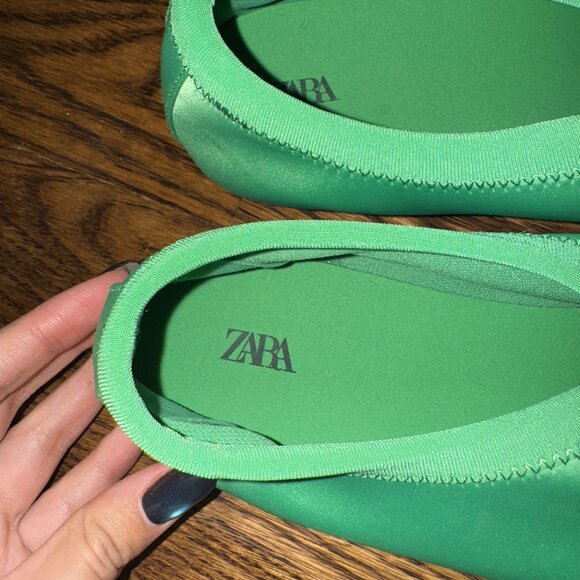 ZARA Satin Effect Ruched Ballet Flats – Green (US 8 Women) - Picture 7 of 7